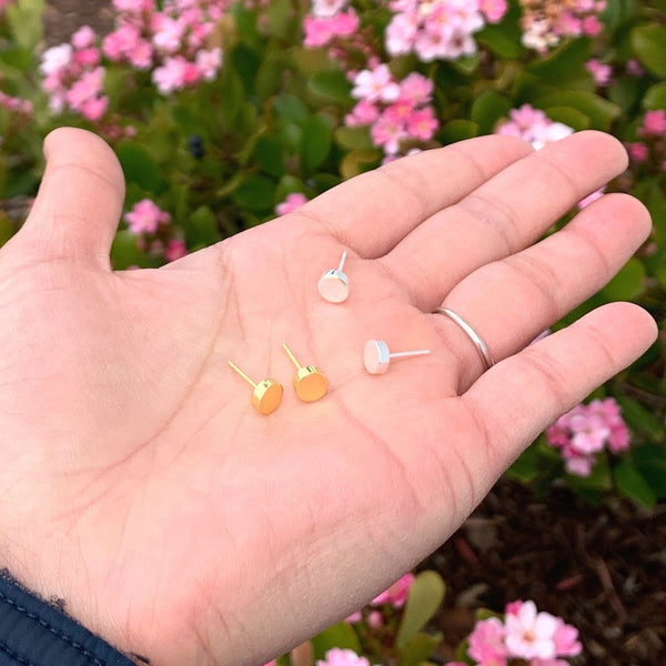 1 Pair 18K Yellow Gold Plated 925 Sterling Silver Stud Earrings, Circle Disc Round Dot Ear Studs, Small Tiny, SSE96-2