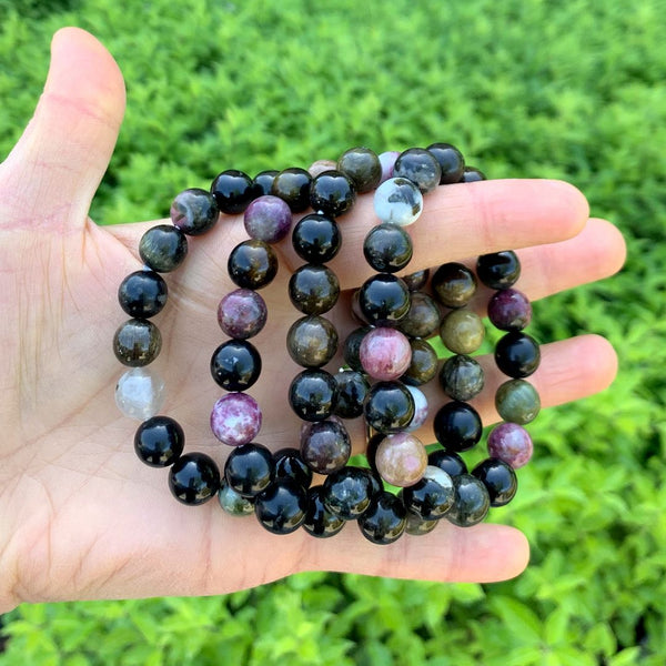 1 Strand Stretch Natural Multi-color Tourmaline Beaded Gemstone Bracelet, 10mm Bead, Length Selections: 7 inch/7.5 inch/8 inch/8.5 inch