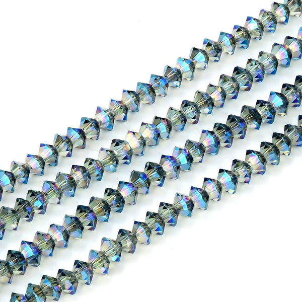 200pcs Creative Club Faceted Flat Bicone Rondelle Crystal Glass Beads #5305, Peridot Shimmer, 6x4mm Small, Hole ID 1mm, CC3R636