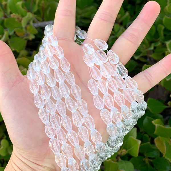 120pcs Creative Club Faceted Teardrop Crystal Glass Beads, Center Drilled, Crystal Clear, 12x8mm, Hole ID 1mm, CCT-1201