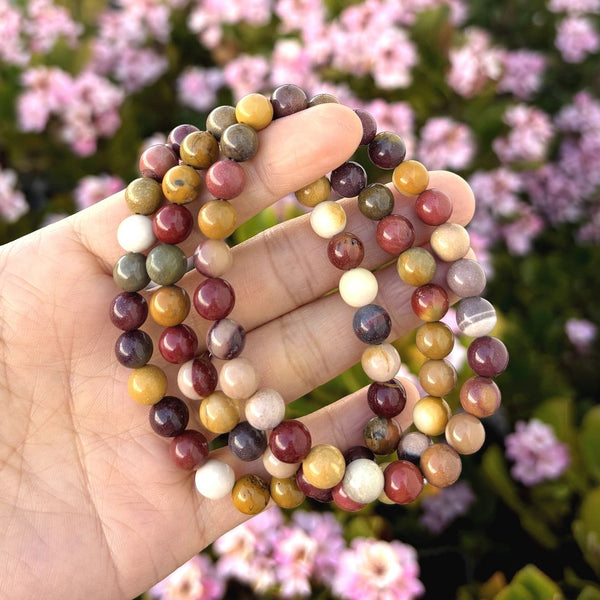 1 Strand Stretch Natural Mookaite Jasper Beaded Gemstone Bracelet, 8mm Bead, Length Selections: 7 inch/7.5 inch/8 inch/8.5 inch