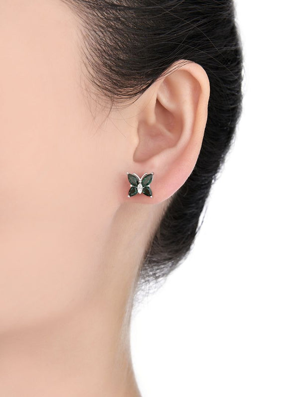1 Pair 925 Sterling Silver May Birthstone Butterfly Stud Earrings, 10mm, Cubic Zirconia CZ Green Emerald Stone, SSE83-5