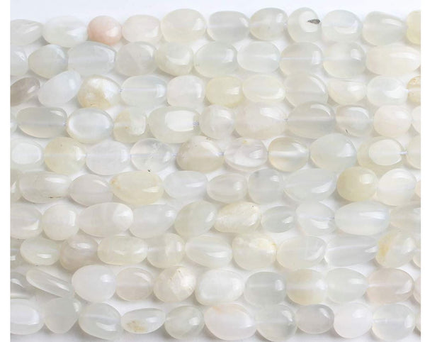 Natural White Moonstone Gemstone Oval Tumbled Pebble Beads, Irregular, 6mm to 8mm, Hole ID 1mm, 15 Inch/1 Strand, GZ11-24