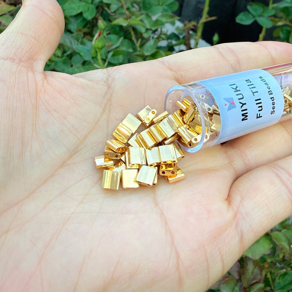 10g Miyuki Full Tila Square Seed Beads 5x5mm, Opaque 24Kt Gold-plated (TL-191)