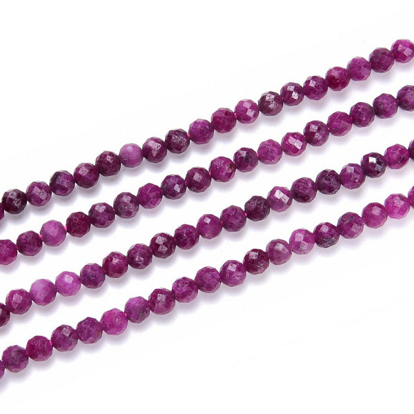 Natural Red Ruby Gemstone Tiny Small Faceted Round Beads, 3mm, Hole ID 0.6mm, 15 Inch/1 Strand, GK3-18