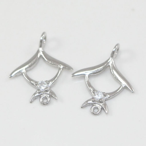 4pcs 925 Sterling Silver Fancy Earring Jewelry Connectors, Cubic Zirconia CZ, Tarnish Resistant Rhodium Plated,15x12mm, SS38