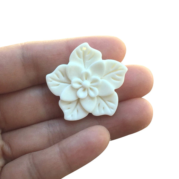 1pc Lovely Hand Carved White Buffalo Bone Drop Pendant, Symbol of Strength Prosperity Pendant, with Sterling Silver Bail, 1.3 Inch, BP-3