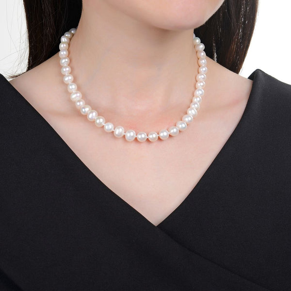 Natural Grade AAA Round White Cultured Freshwater Pearl Necklace, 8-9mm Pearl Strand, Length Selections: 16 inch/18 Inch