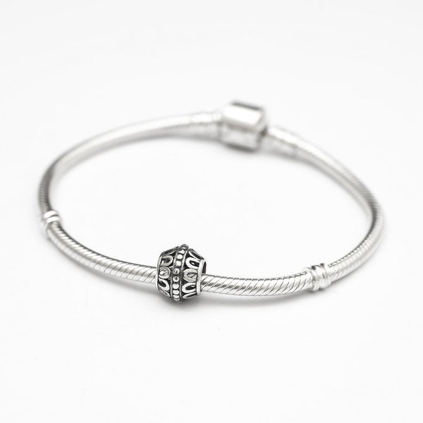 1pc Solid 925 Sterling Silver Artistic Crown Bead Charm, Compatible with Pandora All Other Charm Bracelet, EC25