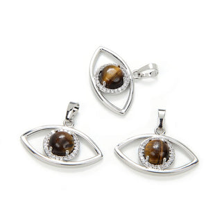 2pcs Natural Golden Yellow Tiger Eye Gemstone Pendants, 33x18mm Evil Eye Stone Drops, G2P-L1