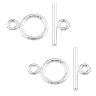10 Sets Round Toggle Clasps, T-Bar Closure, Sterling Silver Plated Brass, 14mm, CF181-1
