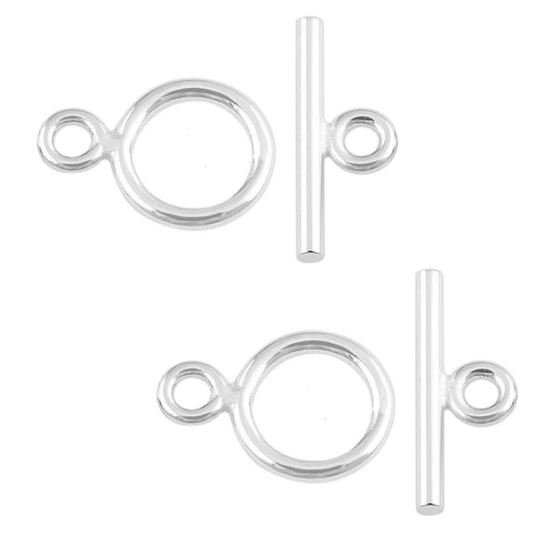 10 Sets Round Toggle Clasps, T-Bar Closure, Sterling Silver Plated Brass, 14mm, CF181-1