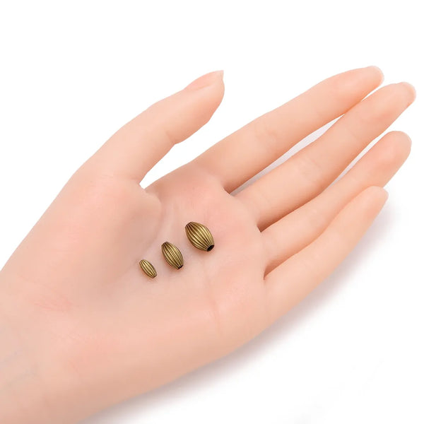 100pcs Corrugated Oval Melon Beads, Antique Bronze Plated Brass, Size Selections: 7x4mm, 10x6mm, 12x8mm