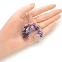 1pc Tree of Life Prosperity Necklace, Natural Purple Amethyst Crystal Gemstone Pendant, 26 inch Surgical Stainless Steel Chain, GGP9-7