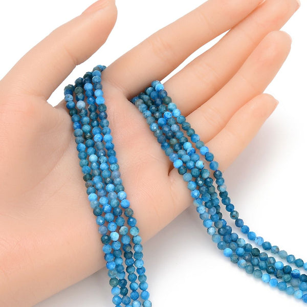 Natural Blue Apatite Gemstone Tiny Small Faceted Round Beads, 4mm, Hole ID 0.6mm, 15 Inch/1 Strand, GK4-6