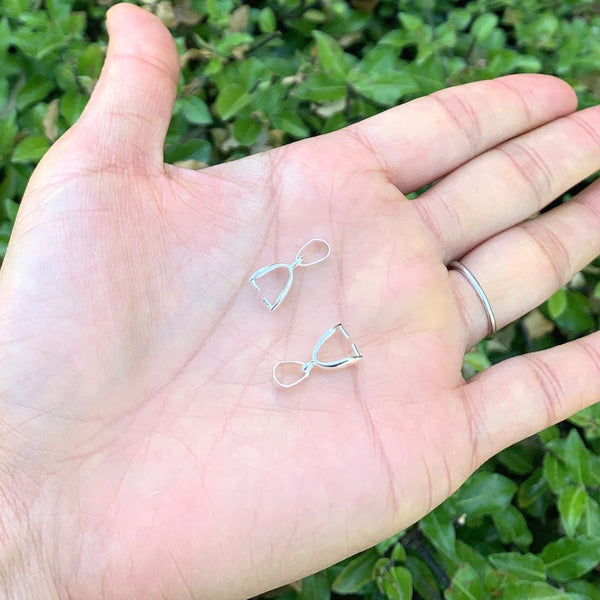 50pcs Pendant Clasp Pinch Bail Clip, Sterling Silver Plated Brass, Size Selections: 15mm/18mm/20mm