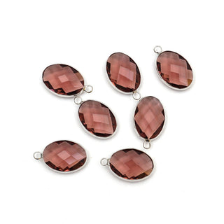 10pcs Grade A February Amethyst Purple Oval Birthstone Charm Drops, Sterling Silver Plated Brass, 18x13mm, CCP6-S2