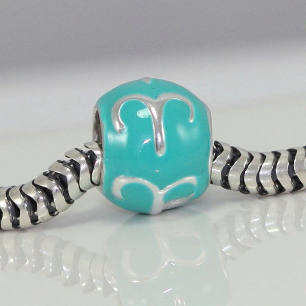 1pc 925 Sterling Silver Aries Zodiac Sign Bead Charm Blue Enamel, Compatible with Pandora All Other Charm Bracelets, EC51