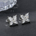 1 Pair 925 Sterling Silver April Birthstone Butterfly Stud Earrings, 10mm, Cubic Zirconia CZ Clear Diamond Stone, SSE83-4