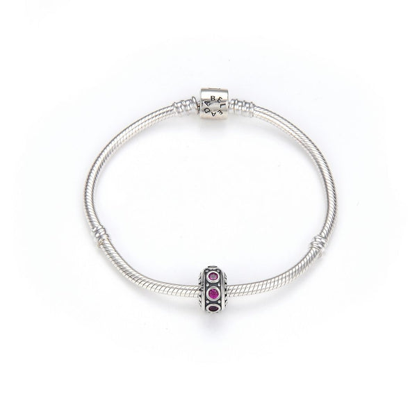 1pc 925 Sterling Silver July Birthstone Bead Charm, Red Ruby Cubic Zirconia CZ, 11x6.8mm, Hole ID 4.5mm, EC1-A7