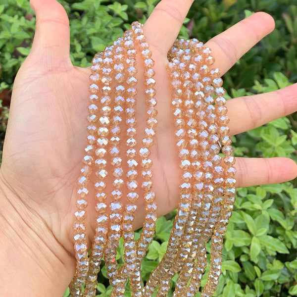 500pcs Creative Club Faceted Rondelle Crystal Glass Beads, Golden Shadow, 6x4mm, Hole ID 1mm, CCR628