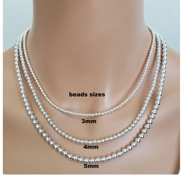 1pc 925 Sterling Silver Ball Link Chain Necklace, Tarnish Resistant Rhodium Plated, 4mm, Large Thick, Length Selections: 18 inch/20 inch