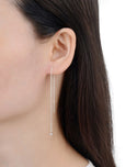 1 Pair 925 Sterling Silver Threader Earrings, Pull Through Dangle Cable Chain with Tiny 3mm Ball, Length Selections: 2/3/4/5/6 Inch