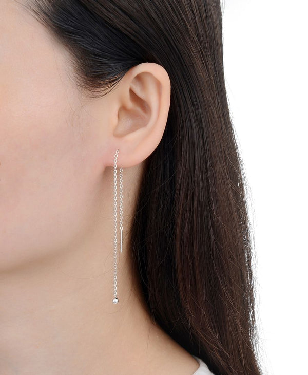 1 Pair 925 Sterling Silver Threader Earrings, Pull Through Dangle Cable Chain with Tiny 3mm Ball, Length Selections: 2/3/4/5/6 Inch