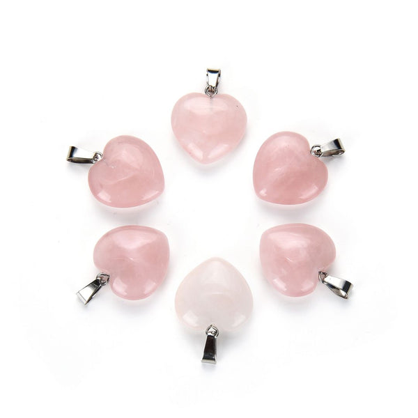 4pcs Natural Pink Rose Quartz Gemstone Pendants, 20mm Heart Shaped Stone Drops, G2P-H3