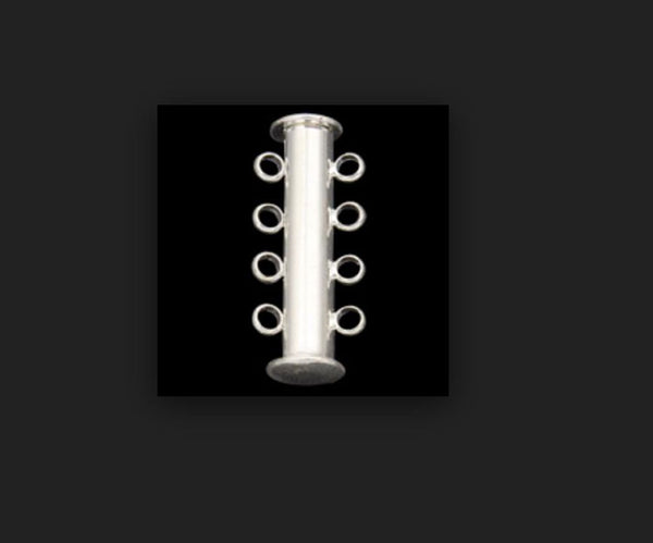 1pc 925 Sterling Silver 4 Strands Multi-Strand Slide Lock Tube Clasp Set, 25.5mm Long, SS188
