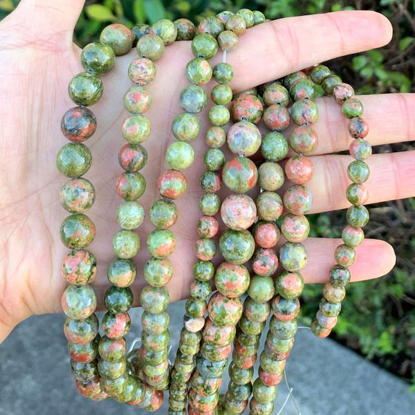 Natural Unakite Jasper Gemstone Round Beads, 1 Strand/15 Inch, Size Selections: 4mm/6mm/8mm/10mm