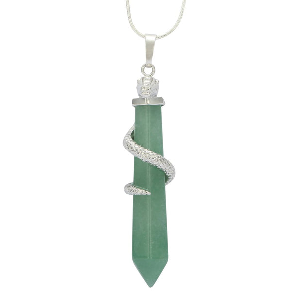 1pc Natural Green Aventurine Hexagonal Pile Gemstone Pendant Necklace, 18 Inch Surgical Stainless Steel Chain, GGP-D10