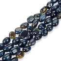 Natural Blue Tiger Eye Gemstone Oval Tumbled Pebble Beads, Irregular, 6mm to 8mm, Hole ID 1mm, 15 Inch/1 Strand, GZ11-28