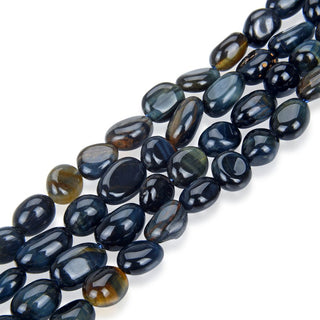 Natural Blue Tiger Eye Gemstone Oval Tumbled Pebble Beads, Irregular, 6mm to 8mm, Hole ID 1mm, 15 Inch/1 Strand, GZ11-28
