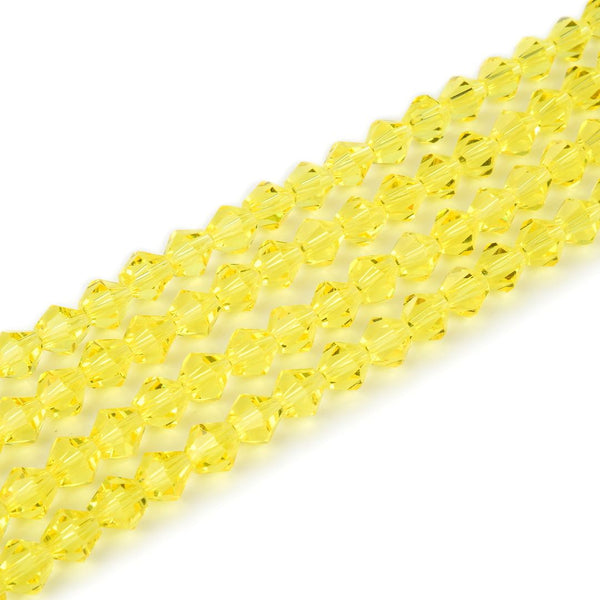 500pcs Creative Club Faceted Bicone Crystal Glass Beads, Light Topaz Yellow, 4mm (0.16 Inch) Small Tiny, Hole ID 0.9mm, CCB409