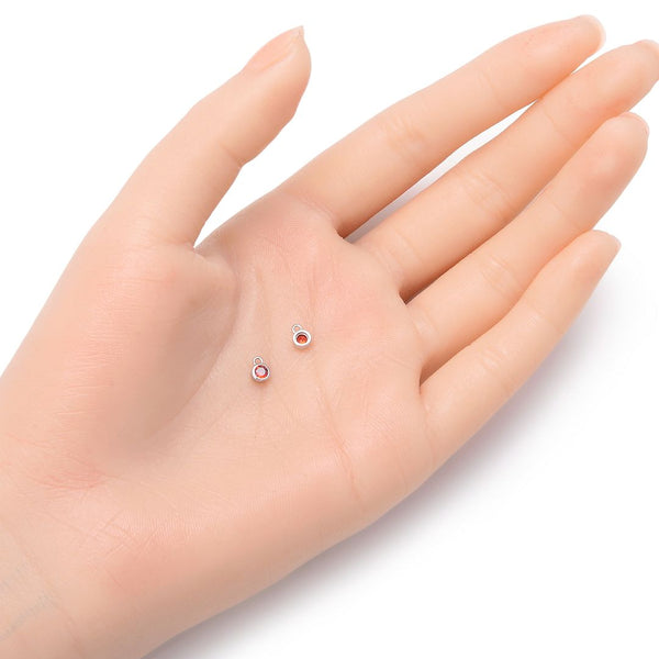 2pcs 925 Sterling Silver 4mm Tiny January Birthstone Charm Drop Pendants, Tarnish Resistant, Garnet Red Cubic Zirconia Gemstone, SXP4-1