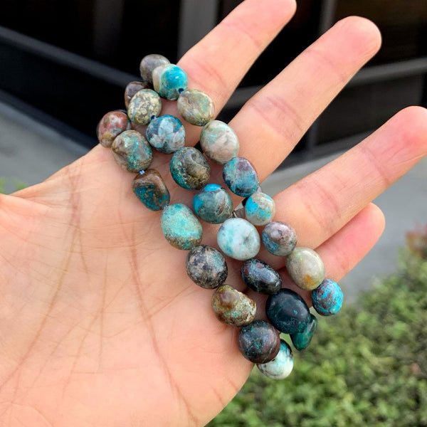 1 Strand Stretch Natural Chrysocolla Free Form Gemstone Bracelet, 7-10mm Beads, Length Selections: 7 inch/7.5 inch