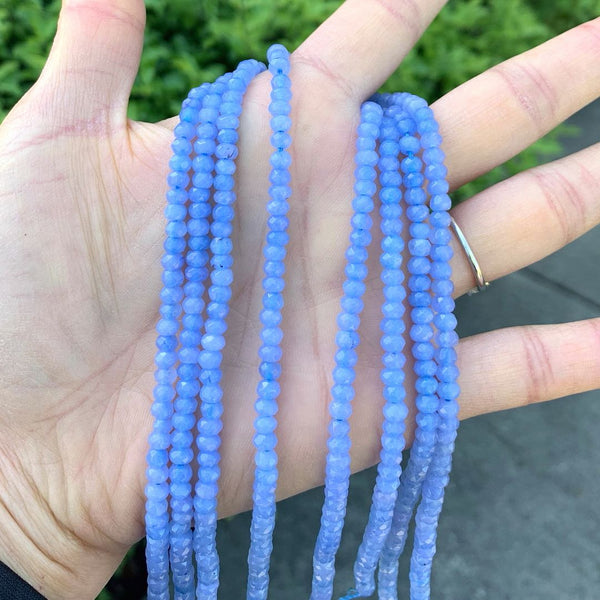 Natural Aquamarine Blue Quartz Gemstone Faceted Rondelle Beads, 4x2mm/Small, Hole ID 0.9mm, 14 Inch/1 Strand, GH1R-14