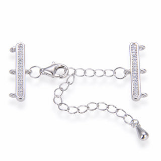 1 Set 925 Sterling Silver 3 Strands Clasp, Adjustable Chain, Cubic Zirconia CZ Diamond, Tarnish Resistant Rhodium Plated, SS395