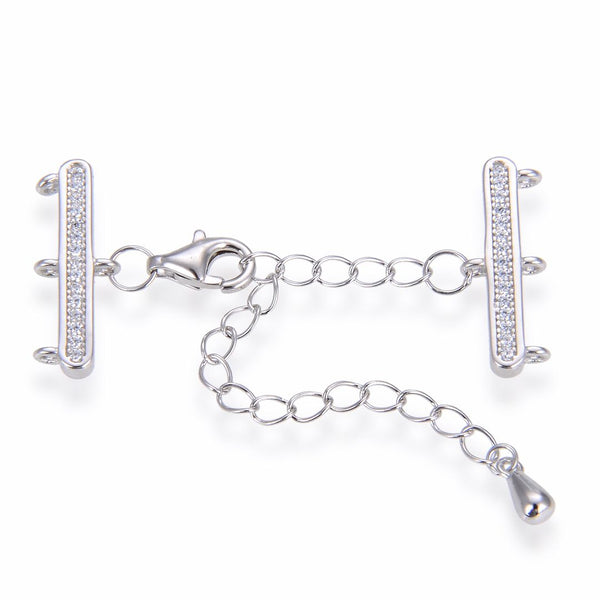 1 Set 925 Sterling Silver 3 Strands Clasp, Adjustable Chain, Cubic Zirconia CZ Diamond, Tarnish Resistant Rhodium Plated, SS395