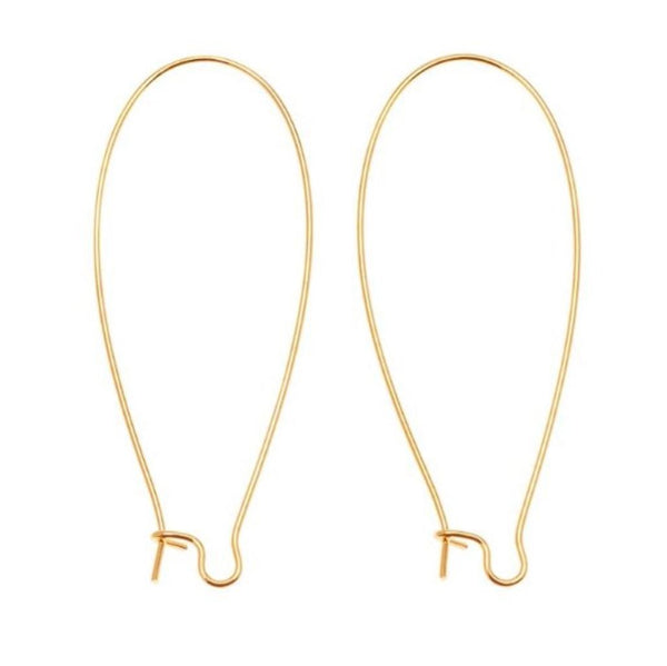 100pcs Earring Hooks Kidney Ear Wire, 18K Yellow Gold Plated Brass, Size Selections: 18mm/25mm/30mm/36mm/43mm/47mm