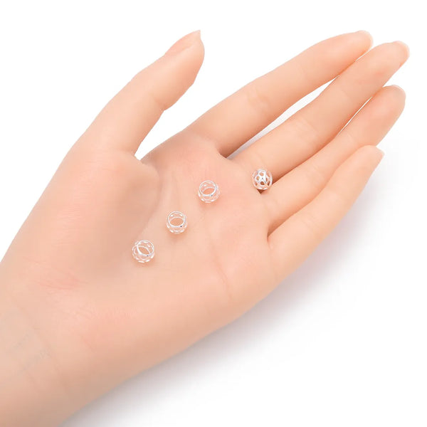 5pcs 925 Sterling Silver Large Hole Heart Pattern Round Beads, 7.5mm, Hole ID 3.8mm, SS59