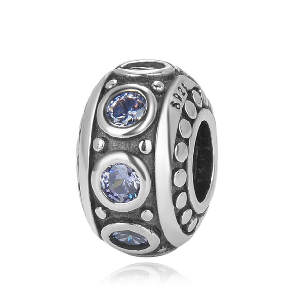 1pc 925 Sterling Silver June Birthstone Bead Charm, Light Purple Alexandrite Cubic Zirconia CZ, 11x6.8mm, Hole ID 4.5mm, EC1-A6