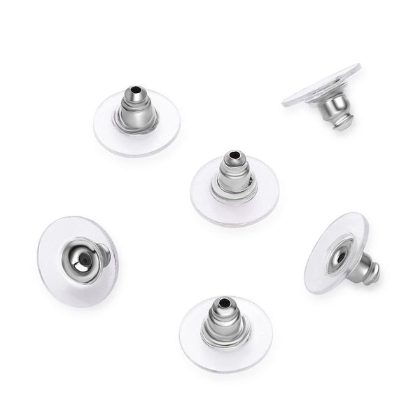 100pcs Earring Backs, Clear Plastic Pad Earnut Replacement, Sterling Silver Plated Brass, 10mm, CF230-1