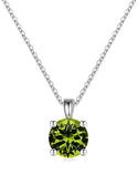 925 Sterling Silver August Birthstone Solitaire Necklace, 8mm/2 Carat Green Peridot Cubic Zirconia CZ, Length Selections: 16 inch/18 inch