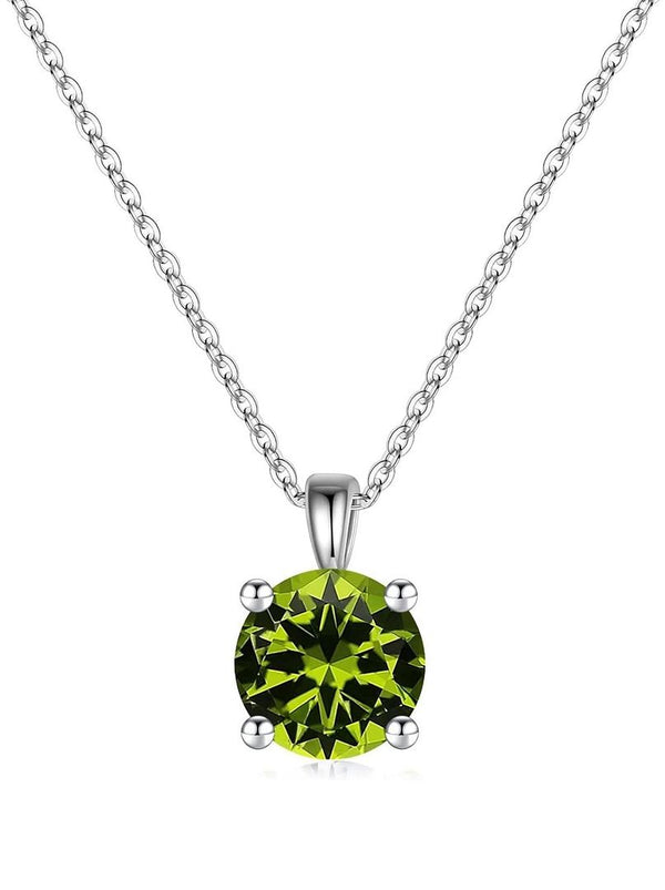 925 Sterling Silver August Birthstone Solitaire Necklace, 8mm/2 Carat Green Peridot Cubic Zirconia CZ, Length Selections: 16 inch/18 inch