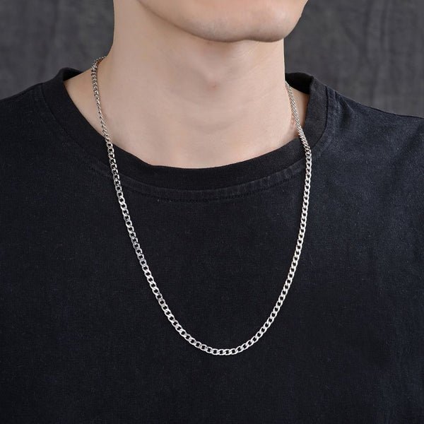 1pc 925 Sterling Silver Diamond Cut Curb Link Chain Necklace, Tarnish Resistant Rhodium Plated, 4mm, Large Thick Strong, Length Selections: 16/18/20/26/28 Inch