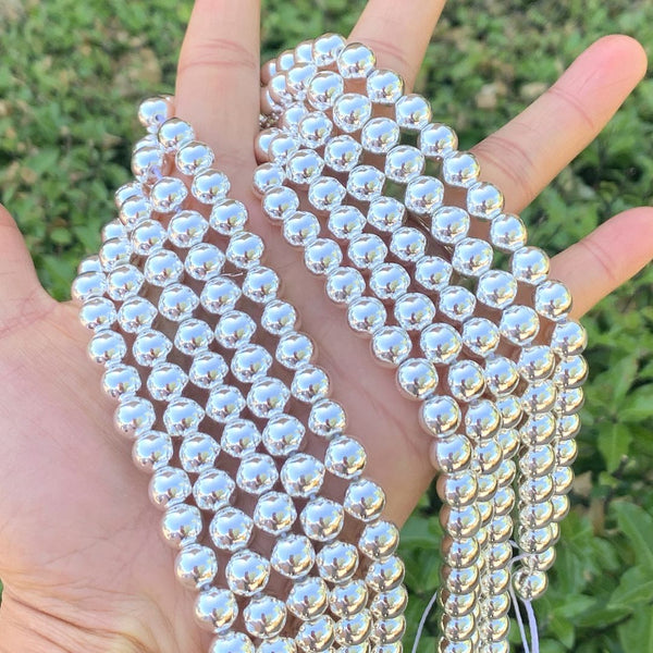 Grade A Natural Hematite Gemstone Round Beads, Silver Plated, 2 strands/200pcs Beads, 4mm/Small Tiny, Hole ID 1mm, GFC-B4