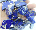 5pcs Natural Grade A Lapis Blue Impression Aqua Terra Jasper Beads, Large Flat Slab Gemstone Beads, Smooth Free Form, 15-45mm, Hole ID 1mm, GX9