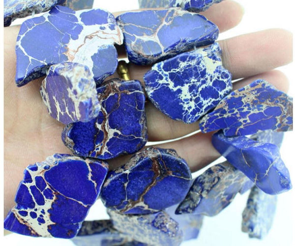 5pcs Natural Grade A Lapis Blue Impression Aqua Terra Jasper Beads, Large Flat Slab Gemstone Beads, Smooth Free Form, 15-45mm, Hole ID 1mm, GX9